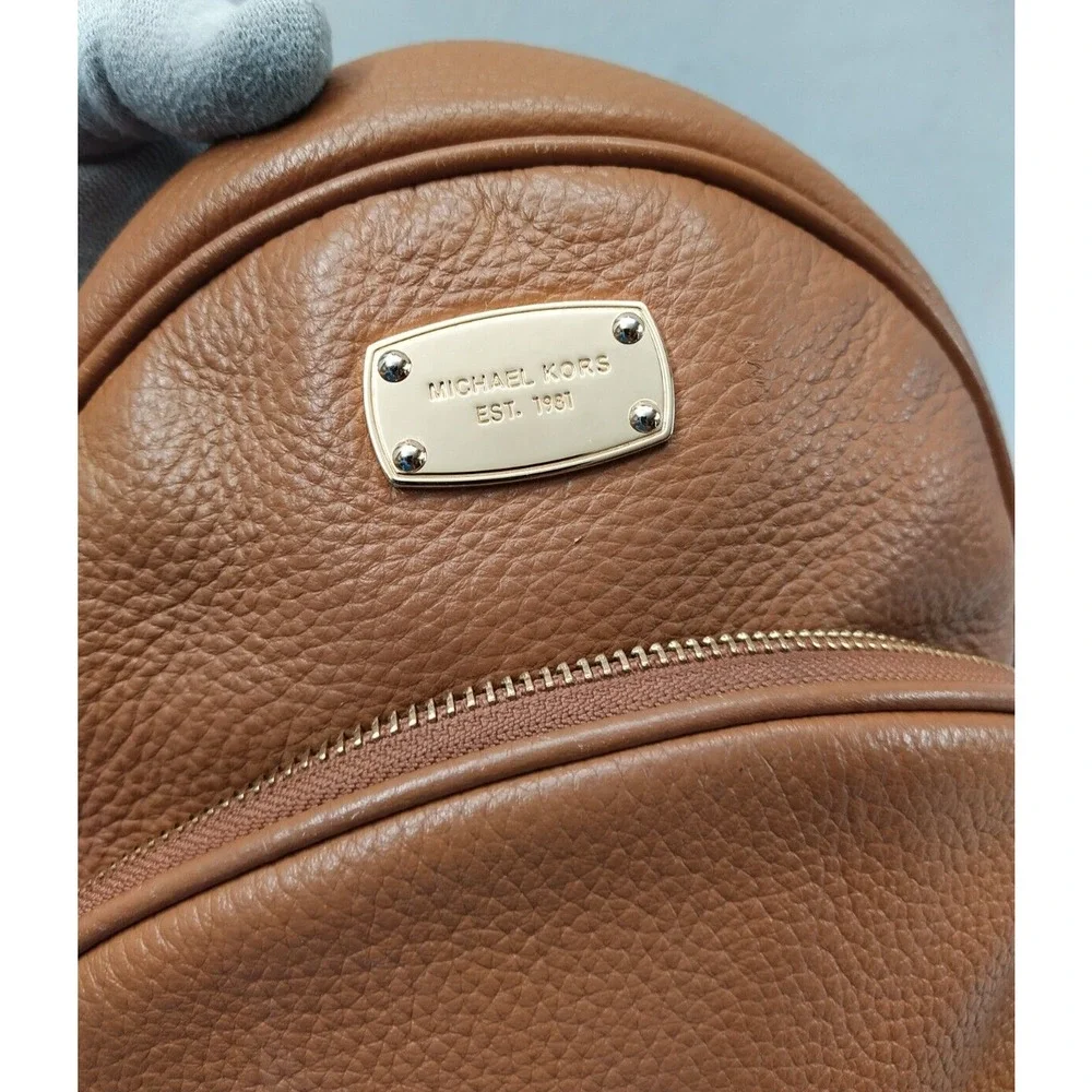 Michael Kors Tan Brown Pebbled Leather Pocket Zip Around Backpack